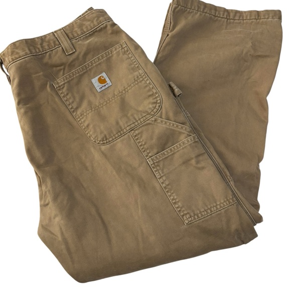 Carhartt Relaxed Fit Flannel Lined Work Pants Khaki 40x30 Carpenter Utility - Picture 1 of 10